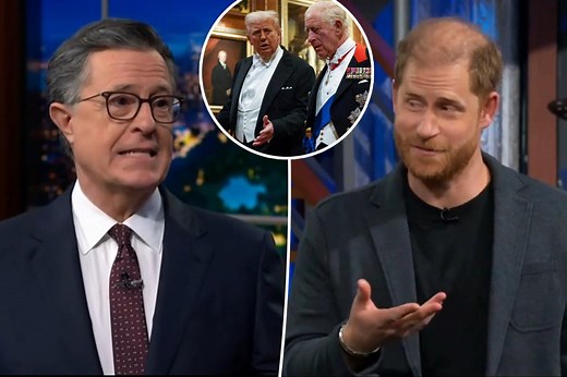 Prince Harry takes jab at Trump, inciting boos during awkward skit on ‘Late Show’ with Stephen Colbert