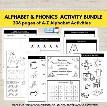 Alphabet & Phonics Worksheets Bundle, Letter of the Week A–Z Activities, PDF,