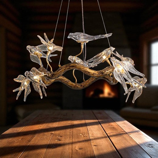 Glass Bird Chandelier: Vintage Branch Pendant Light, Elegant Swallow Design - Etsy
