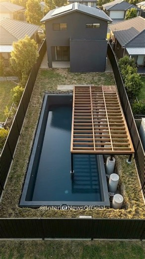 Rectangle Pool With Cream Limestone & Mediterranean Garden