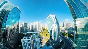 Panoramic view of a futuristic cityscape filled with modern skyscrapers and innovative architecture. A glimpse into the future of urban development and design.
