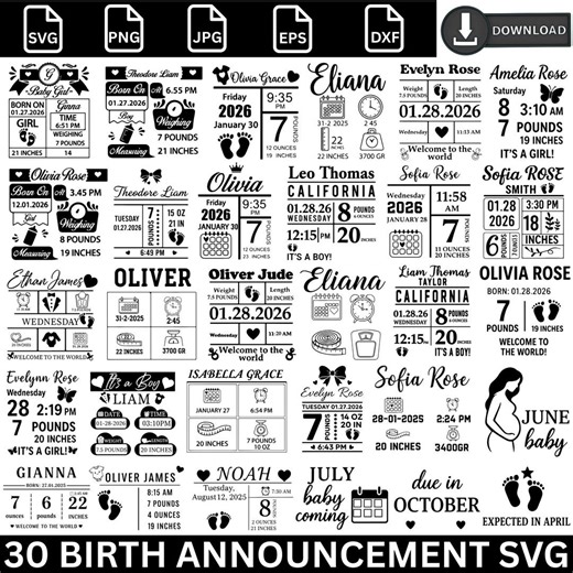 Birth Announcement Svg Bundle, Birth Stats Svg, Baby Stats Template, Baby Keepsake Template Svg, Baby Stats Chart Svg, Baby Girl Svg - Etsy