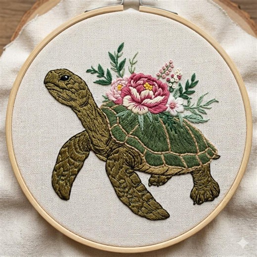 Sea Turtle Hand Embroidery Design, Floral Turtle Hand Embroidery Pattern, Turtle Animal Embroidery Design PDF Download - Etsy