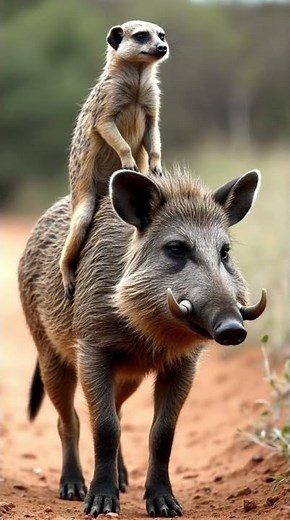 Hilarious Meerkat Rides Wild Boar | Must-See Animal Comedy!