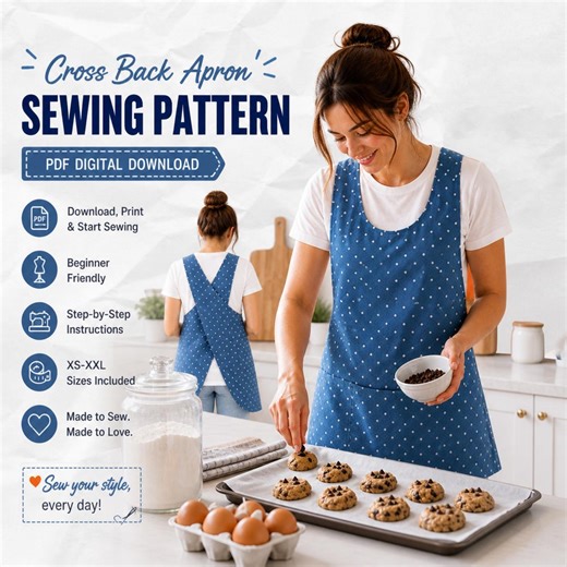 Cross Back Apron Sewing Pattern Pdf, Editable Digital Download, Beginner Friendly Apron Pattern, XS-XXL Sizes, DIY Sewing Pattern - Etsy