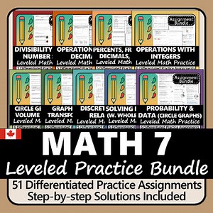 Grade 7 Math Practice Bundle – 51 Differentiated Assignments   Answer Keys