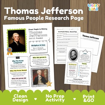 Thomas Jefferson Biography Research Project | America Presidents' Day Activity