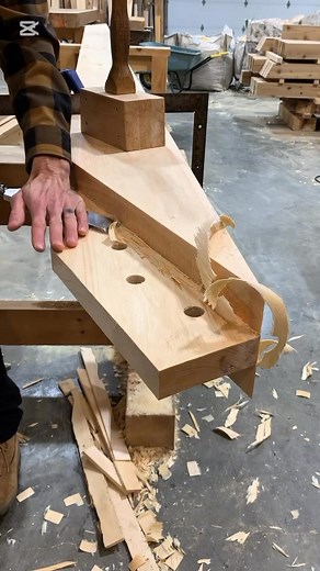 It’s tough to beat the sight of shavings curling off a sharp chisel. | Thornhill Timber Frames