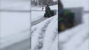 49K views · 812 reactions | Hilarious video shows a man attaching a giant TV box to his lawn mower to create a snow plow. | FOX8 | Facebook
