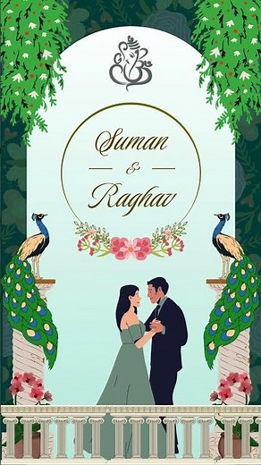 Green & Pink Illustrated Ring Ceremony Invitation Video | Engagement Invite | Digital Card 2025
