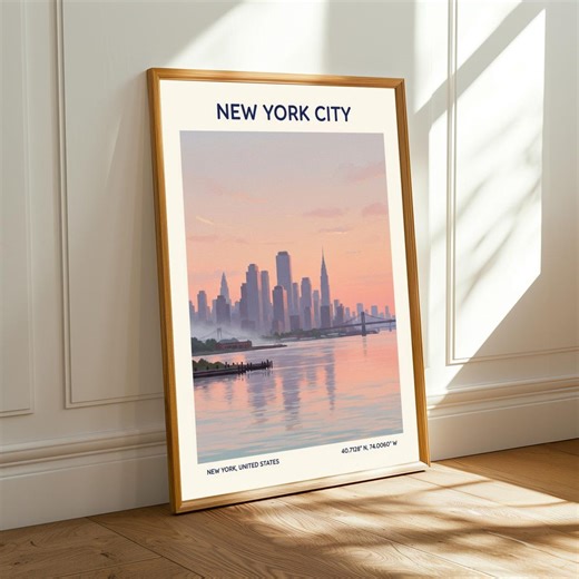 New York City Skyline at Dusk Poster | Art Print Wall Art Print | Cityscape Poster, Dusk Skyline, Vintage Travel Poster, Modern Art - Etsy UK