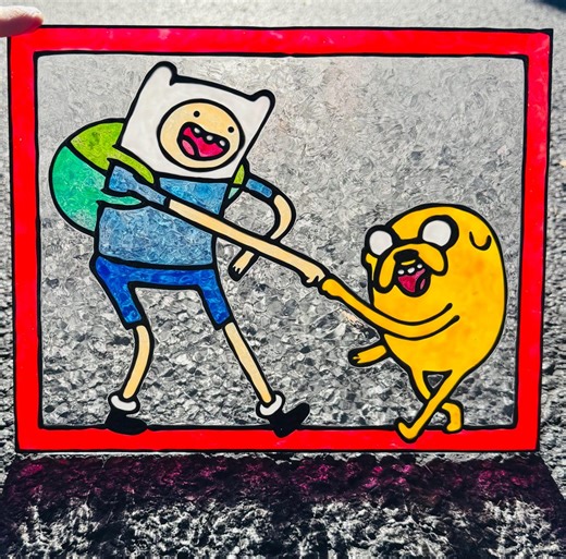 Finn and Jake Fist Bump - Adventure Time - Cartoon Network - 8x10 Acrylic Faux Stained Glass - Etsy