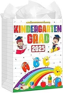WhatSign Kindergarten Graduation Gift Bags for Kids 11.5" Prek Preschool Graduation Gift Bag with Tissue Paper 2026 Kindergarten Gifts Bag with Handle for Kids Student Boy Girls