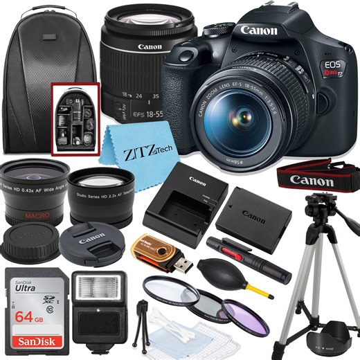 Canon EOS Rebel T7 DSLR Camera Bundle with 18-55mm Zoom Lens, SanDisk 64GB Memory Card, Tripod, Backpack and ZeeTech Accessory - Walmart.ca