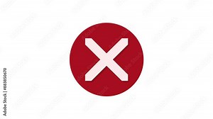 X mark icon red color simple shape circle animation white background