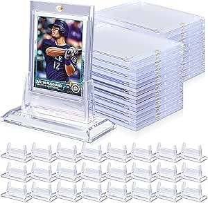 24Pcs Magnetic Card Holders for Trading Card, Baseball Card Protectors with 24 Stands, 35pt Acrylic Hard Card Sleeves Case for Sports Cards, Game Cards, Standard Cards Storage and Display
