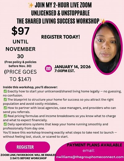 Start a Shared Living Home in 2026 | $97 Workshop + Free Policies & Procedures