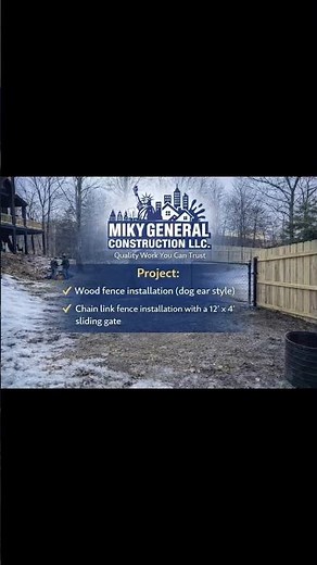 Dog Ear Wood Fence & Chain Link Fence Installation | 12×4 Sliding Gate