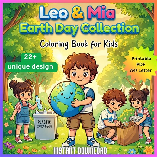 Earth Day Coloring Book for Kids | Leo&mia Nature Activity Pages, Recycling Art (PDF) - Etsy