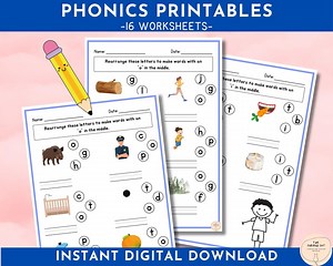 CVC Word Building Printable, Emergent Readers Middle Sound Phonics, Kindergarten Reading & Spelling, Homeschool Phonics, No Prep Worksheets - Etsy