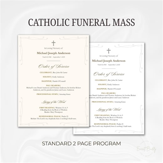 Catholic Funeral Mass Program 2 Page Template Editable in Canva Printable Order of Service Standard Memorial Program - Etsy Ireland