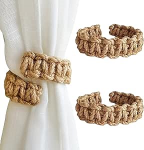 Braided Curtain Ties for Drapes – Rustic Curtain Holdbacks & Boho Curtain Tie Backs, Tiebacks Set of 2, Good for Sheer Curtains, Outdoor Curtain Tiebacks No Drilling is Needed (Brown)