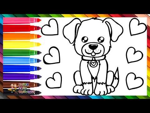 Draw and Color a Cute Dog 🐶🦴❤️🧡💛💚💙💜🌈 Drawings for Kids