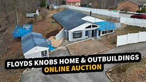 Selling online, a spacious 2,144 square foot berm style 3 bedroom-2 bath home with sunroom and enclosed patio, a 640 square foot living area mini barn with second drive, carport and 3 mini storage barns. Located on a natural landscaped 8/10 acre lot in Floyds Knobs, just one mile to Hwy. 150 and four miles to I-64. → Floyds Knobs 8/10 Acre Lot → 2,144 Square Foot Berm Style One Level Home Built In 1981 → 3 Bedrooms – 2 Baths → Large Living Room With Wood Burning Fireplace → 12’ x 12’ Sunroom wit