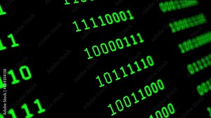 abstract binary code background with green digits moving right on the screen. Data, code, decryption and encoding concepts. Seamless loopable background.