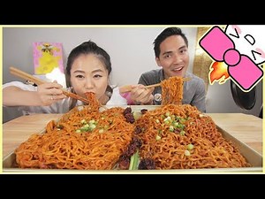 NUCLEAR FIRE NOODLES + WORLD'S HOTTEST CHOCOLATE ft. ARIA | MUKBANG