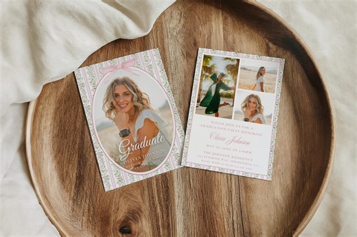 Floral Graduation Invitation Template, Senior Girl Graduate Announcement, Pink Vintage Graduation Party Invite 2026 Photo Grad Card Editable - Etsy