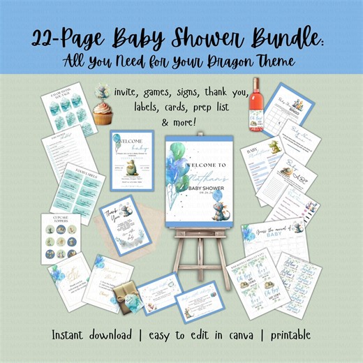 Dragon Baby Shower Complete Bundle (22 Page Digital Template) - Etsy
