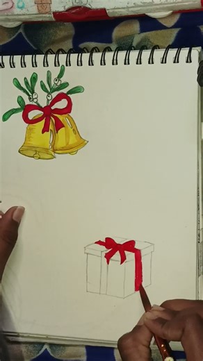 Christmas​🎄মাত্র ৩০সেকেন্ডে ক্রিসমাসের জাদু!দেখুন, কীভাবে সহজ ধাপে আমি ঘণ্টা আর উপহারের বাক্স আঁকছি।