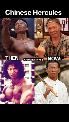 This image features a "Then and Now" comparison of martial artist and actor Bolo Yeung, highlighting his journey from a competitive bodybuilder to a celebrated figure in martial arts cinema. Then: Born Yang Sze in 1946, he gained fame as a competitive bodybuilder before transitioning into Hong Kong cinema, becoming known as the "Chinese Hercules". Film Career: He is best known for his villainous roles in classic martial arts films, most notably as Bolo opposite Bruce Lee in Enter the Dragon (197