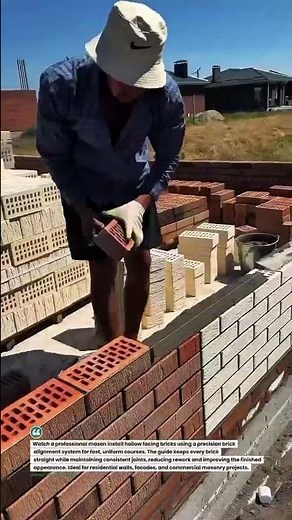 Precision Brick Veneer Installation with Alignment System 🧱 #Masonry #Construction #Bricklaying