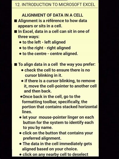 12. USING MICROSOFT EXCEL - ALIGNMENT OF DATA #microsoftexcel #microsoft #computer
