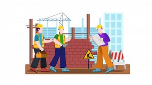 Group animation of construction workers building