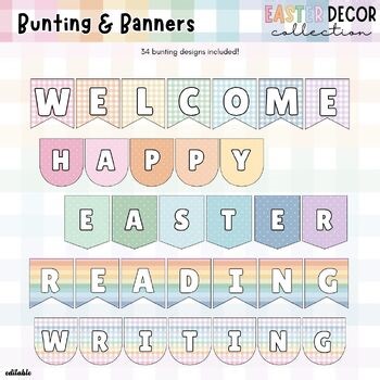 Easter Bunting & Banners Classroom Decor (editable Canva)