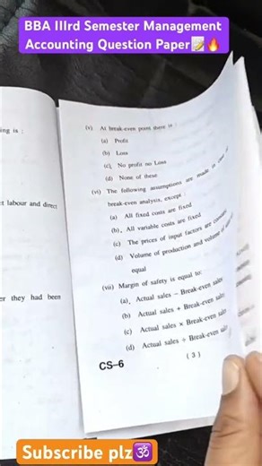 Management Accounting (BBA-303) Core Course Exam Paper #BBASem3 #RUSA #CBCS #BBA303 #hpuexams #RUSA