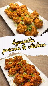 Dynamite Prawns and Dynamite Chicken Recipe ❤️ Who loves dynamite prawns? . . . #recipe #cooking #chicke#prawns #fish #cookingvlog #homechef #foodie #restaurantstyle Recipe & Ingredients -400g Prawns -400g Chicken Thighs -1 Cup Flour -1 Cup Cornflour -1/2 Cup Mayo -2 TBSP Ketchup -3-4 TBSP Siracha Sauce -2 TSP Soya Sauce -2 TSP Salt -1 TSP Onion Powder -1 TSP Black Pepper -1 TSP Paprika -2 eggs -2 TSP Ginger Garlic Paste -Oil to fry -Black sesame seeds -Spring onions Dynamite Sauce In a bowl add
