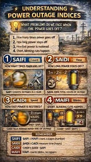 Power Cuts Explained in One Image ⚡SAIFI • SAIDI • CAIDI • MAIFI — Never Confuse Again