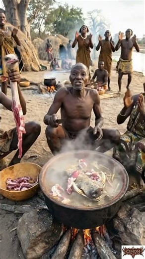 Unbelievable Feast! Hadzabe Tribe Cooking Pig Head & Camel Meat 🐗🐪🔥 | Primitive African Cooking