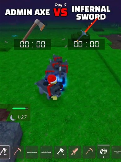 Admin axe vs infernal sword saves dino kid 💀 #99nightintheforest #roblox
