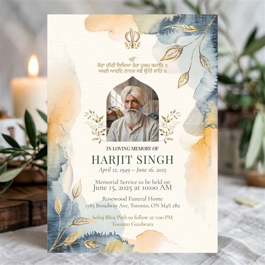 Editable Sikh Memorial Invitation Template, Antim Ardas & Bhog Card, Gurdwara Funeral Canva Design - Etsy