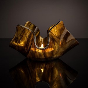 Handmade Amber Fused Glass Candle Holder: Elegant Home Decor - Etsy