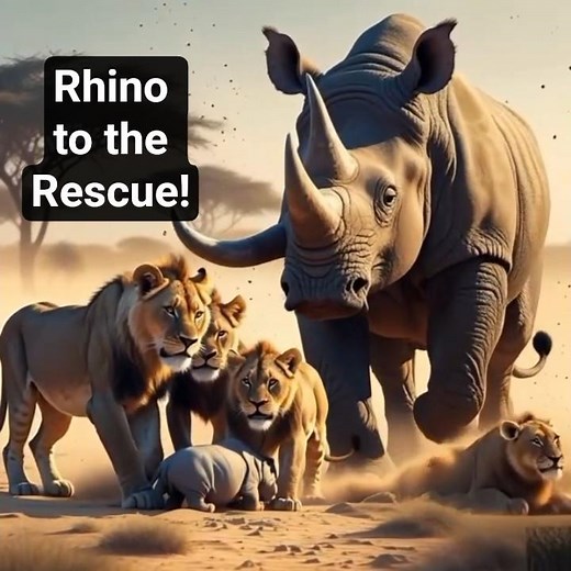 Rhino Hero Saves Baby Elephant from Lions! 🦏🐘 #WildlifeRescue