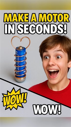 Paper Craft Ideas on Instagram: "Here’s how an electric motor comes to life in seconds! Attach a magnet to the bottom of a battery, place a nut on top, and rest a heart-shaped copper coil on it. Once it starts spinning — congratulations, you’ve made a working motor! Try different coil shapes to see how they spin. It’s simple, fun, and seriously cool. Give it a go and watch science in action!"