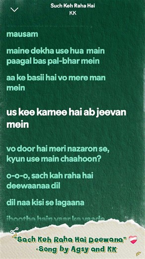 Sach Keh Raha Hai Deewana - Lyrical Video 💔 #shorts #lyrics #lyricsvideo #lovesong #sadsong #spotify