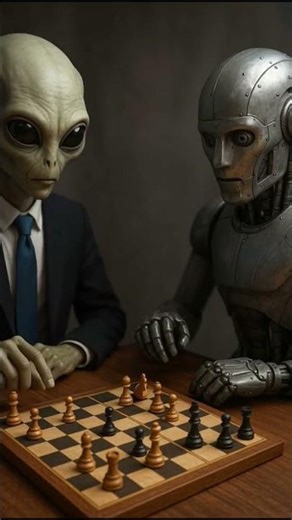 Scene of an alien👽 and a robot🤖 playing chess♟️ #alien #game #chess #robot #checkmate #tech