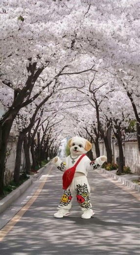 올해 벚꽃 구경은 이 댕댕이랑 하세요 🌸🐾 #puppy #라떼월드 #강아지댄스